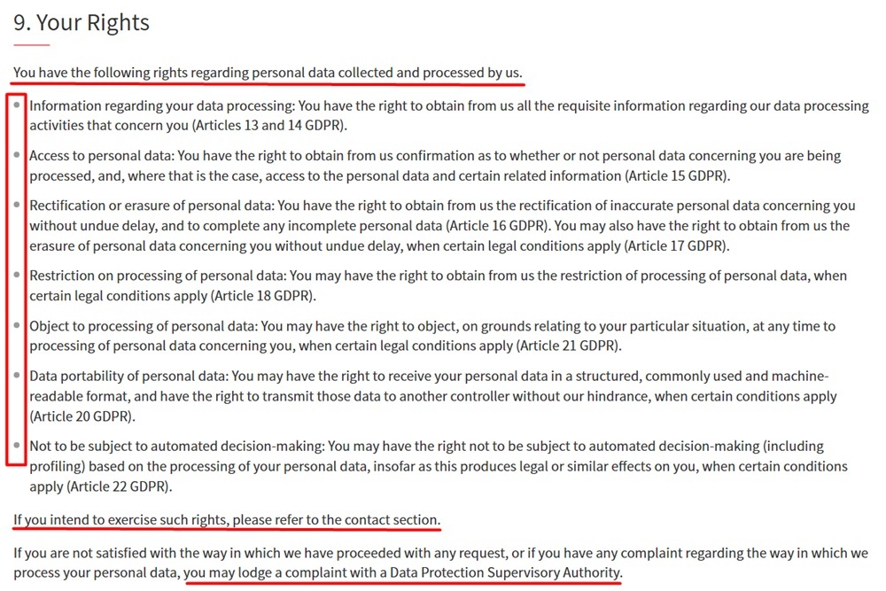 Teijin Privacy Policy Your Rights clause