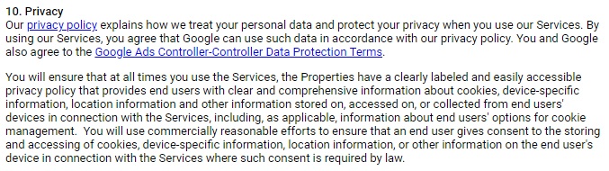 Google AdSense Online Terms of Service: Privacy clause