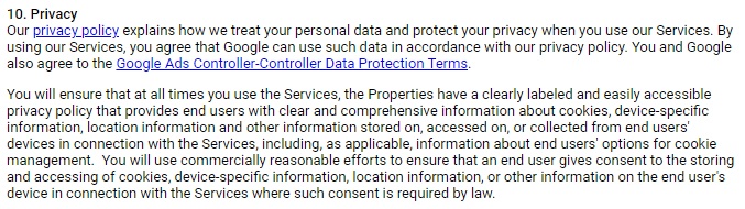 Google AdSense Online Terms of Service: Privacy clause