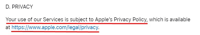 Apple Media Services Privacy clause
