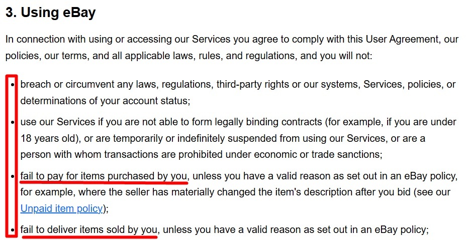 eBay User Agreement Use clause