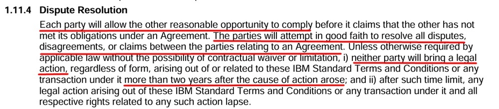 IBM Terms and Conditions Dispute resolution clause
